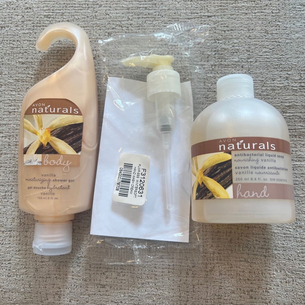 Avon Naturals Vanilla‎ Shower Gel 5oz and Antibacterial Hand Soap 8.4oz Set